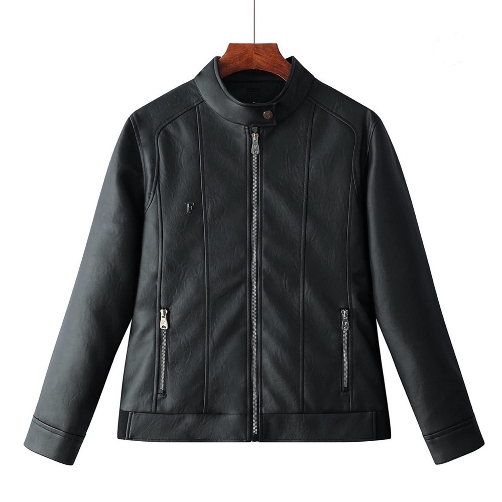 F Collections Women’s Faux Leather Moto Biker Jacket Black. New with Tags Size L